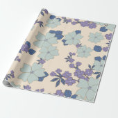 Blauwe bloemen, paarse bloemen, Floral Pattern Cadeaupapier (Uitgerold)