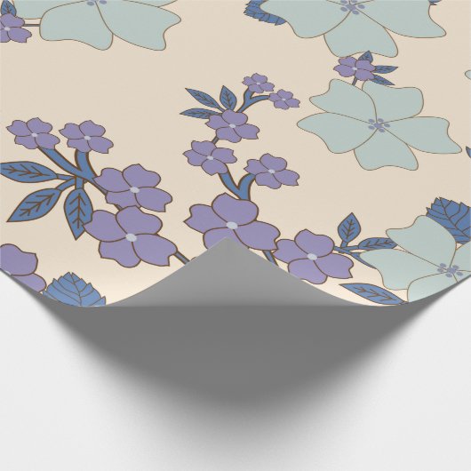 Blauwe bloemen, paarse bloemen, Floral Pattern Cadeaupapier (Hoek)