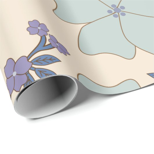 Blauwe bloemen, paarse bloemen, Floral Pattern Cadeaupapier (Rol Hoek)