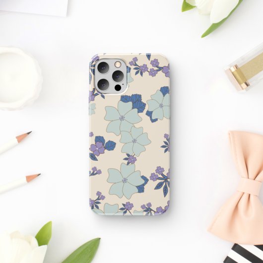 Blauwe bloemen, paarse bloemen, Floral Pattern Case-Mate iPhone Case