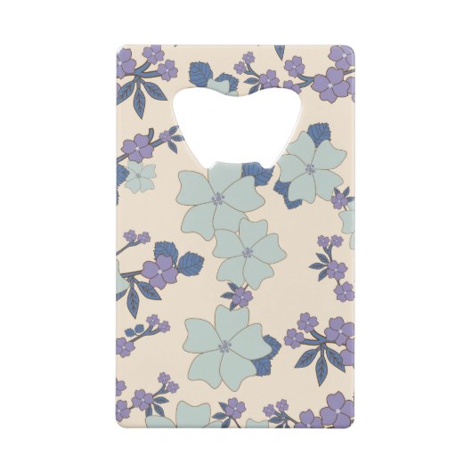 Blauwe bloemen, paarse bloemen, Floral Pattern Creditkaart Flessenopener (Achterkant)