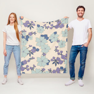 Blauwe bloemen, paarse bloemen, Floral Pattern Fleece Deken