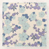 Blauwe bloemen, paarse bloemen, Floral Pattern Glazen Onderzetter (Voorkant)