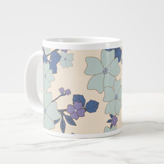 Blauwe bloemen, paarse bloemen, Floral Pattern Grote Koffiekop (Links)