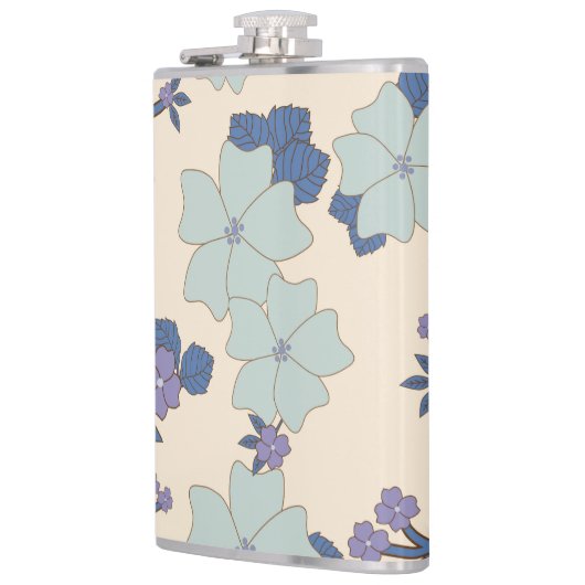 Blauwe bloemen, paarse bloemen, Floral Pattern Heupfles (Links)