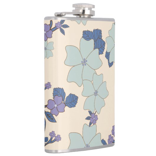 Blauwe bloemen, paarse bloemen, Floral Pattern Heupfles (Rechts)