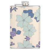 Blauwe bloemen, paarse bloemen, Floral Pattern Heupfles (Voorkant)