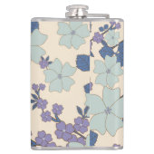 Blauwe bloemen, paarse bloemen, Floral Pattern Heupfles (Achterkant)