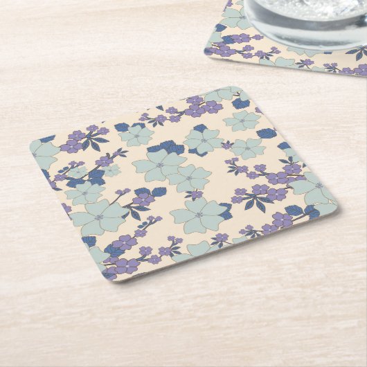 Blauwe bloemen, paarse bloemen, Floral Pattern Kartonnen Onderzetters (Schuin)