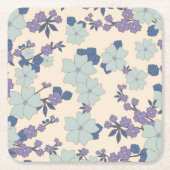 Blauwe bloemen, paarse bloemen, Floral Pattern Kartonnen Onderzetters (Voorkant)