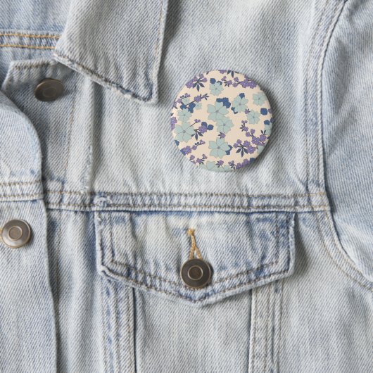 Blauwe bloemen, paarse bloemen, Floral Pattern Ronde Button 5,7 Cm (In situ)