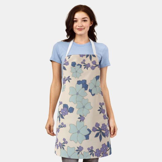 Blauwe bloemen, paarse bloemen, Floral Pattern Schort (Gedragen)
