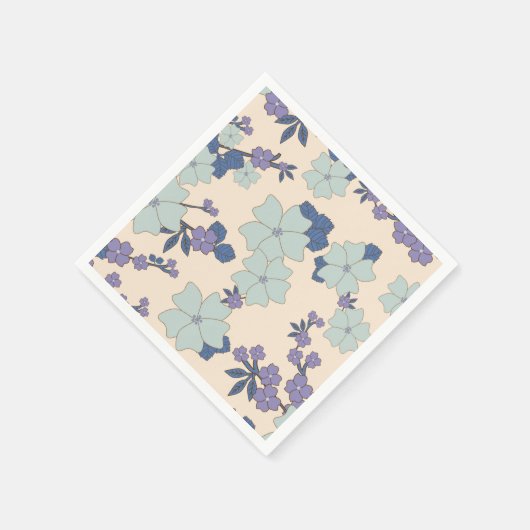 Blauwe bloemen, paarse bloemen, Floral Pattern Servet (Hoek)