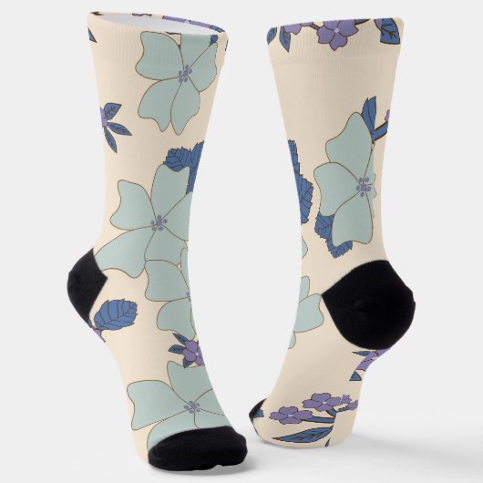 Blauwe bloemen, paarse bloemen, Floral Pattern Sokken (Gebogen)