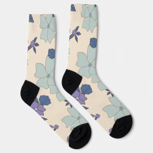 Blauwe bloemen, paarse bloemen, Floral Pattern Sokken (Rechts)