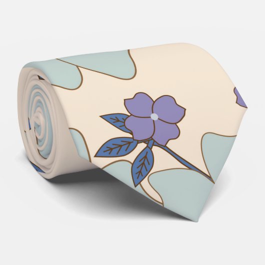 Blauwe bloemen, paarse bloemen, Floral Pattern Stropdas (Opgerold)