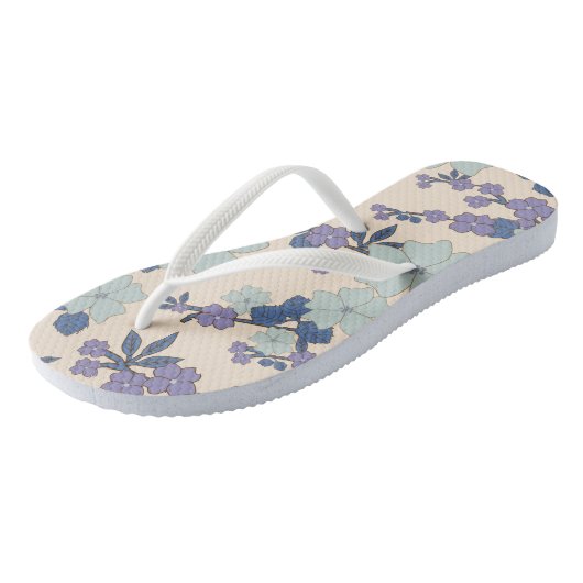 Blauwe bloemen, paarse bloemen, Floral Pattern Teenslippers (Schuin)