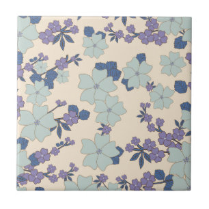 Blauwe bloemen, paarse bloemen, Floral Pattern Tegeltje