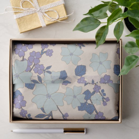 Blauwe bloemen, paarse bloemen, Floral Pattern Tissuepapier (Geschenk)