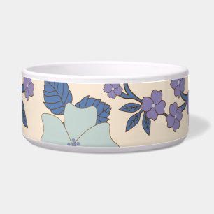 Blauwe bloemen, paarse bloemen, Floral Pattern Voerbakje