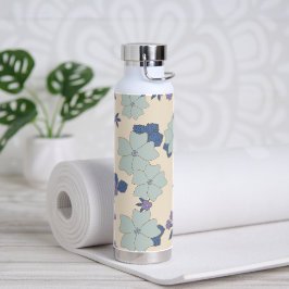 Blauwe bloemen, paarse bloemen, Floral Pattern Waterfles