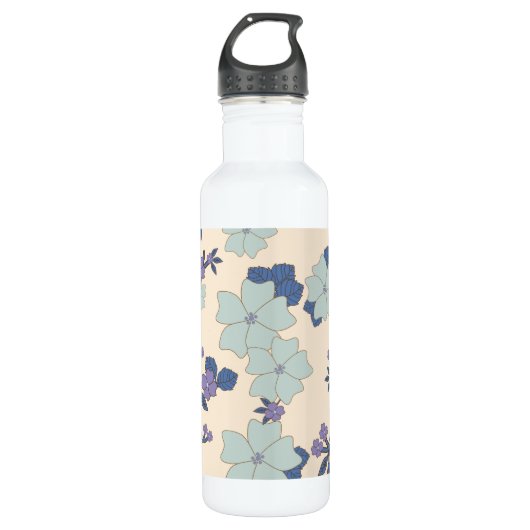 Blauwe bloemen, paarse bloemen, Floral Pattern Waterfles (Voorkant)