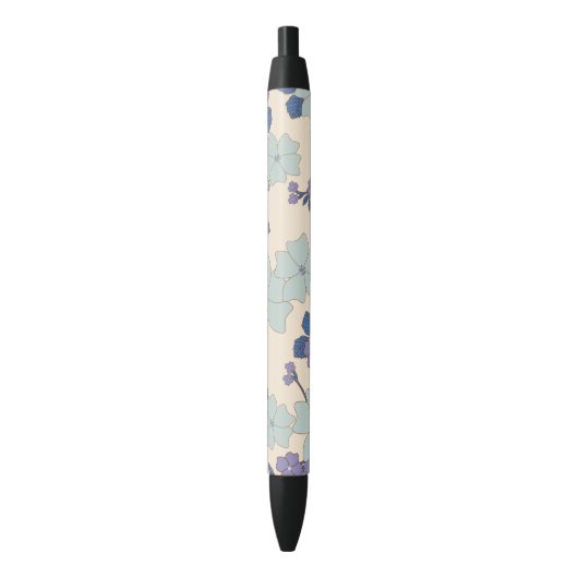 Blauwe bloemen, paarse bloemen, Floral Pattern Zwarte Inkt Pen (Voorkant Verticaal)