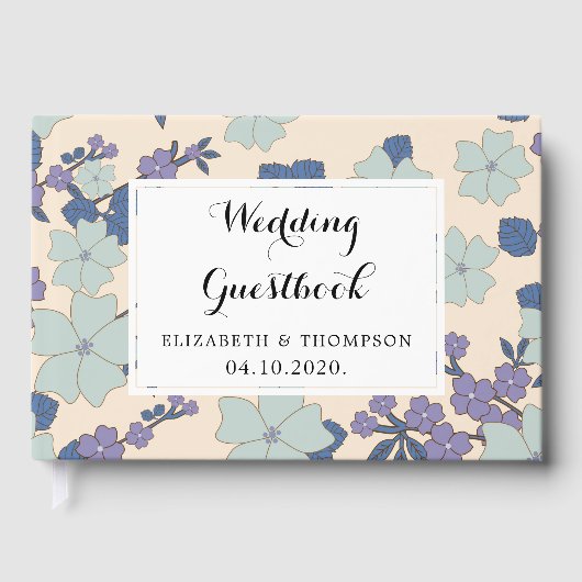 Blauwe bloemen, paarse bloemen, Florale bruiloft Gastenboek (Voorkant)