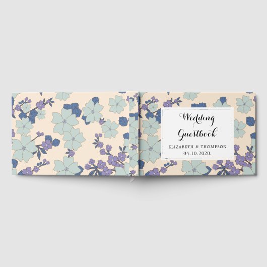 Blauwe bloemen, paarse bloemen, Florale bruiloft Gastenboek (Volledig)