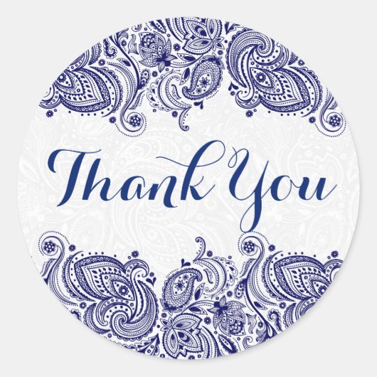 Blauwe Bloemen Paisley Witte Achtergrond Ronde Sticker (Voorkant)