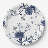 Blauwe bloemen papieren bordje (Voorkant)