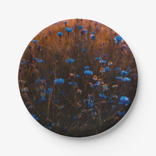 Blauwe bloemen papieren bordje (Voorkant)