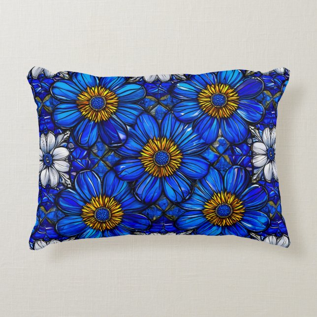 Blauwe bloemen patroon accent kussen (Voorkant)