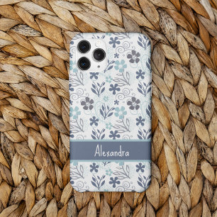 Blauwe Bloemen Patroon iPhone 16 Hoesje