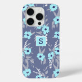 Blauwe Bloemen Patroon Monogram / Initiaal Case-Mate iPhone Case (Achterkant)