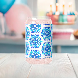 Blauwe bloemen, patroon van bloemen, bloemmotief blikvorm glas