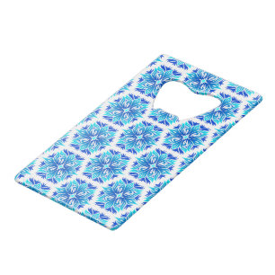 Blauwe bloemen, patroon van bloemen, bloemmotief creditkaart flessenopener