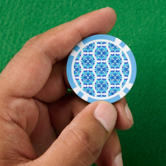 Blauwe bloemen, patroon van bloemen, bloemmotief poker chips (Hand)