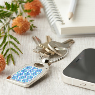 Blauwe bloemen, patroon van bloemen, bloemmotief sleutelhanger