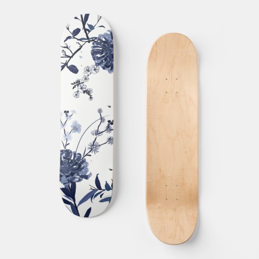 Blauwe bloemen persoonlijk skateboard (Voorkant)