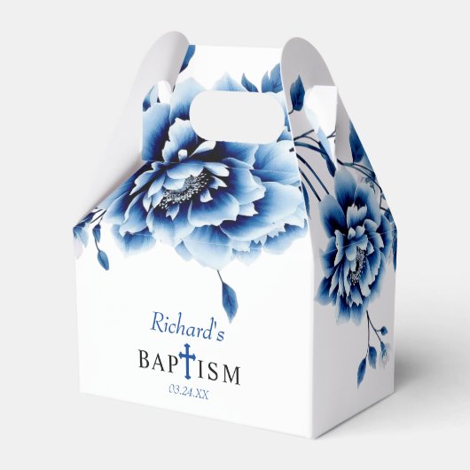 Blauwe bloemen pioenroos bloemen jongen doop Dank Bedankdoosjes (Achterkant)