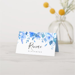 Blauwe bloemen placecard, Blauwe bloemen doopfeest Plaatskaartje