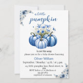 Blauwe Bloemen Pompoen Baby Boy Shower Kaart (Voorkant)