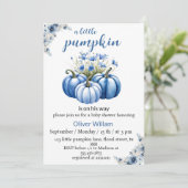 Blauwe Bloemen Pompoen Baby Boy Shower Kaart (Staand voorkant)