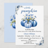 Blauwe Bloemen Pompoen Baby Boy Shower Kaart (Voorkant / Achterkant)