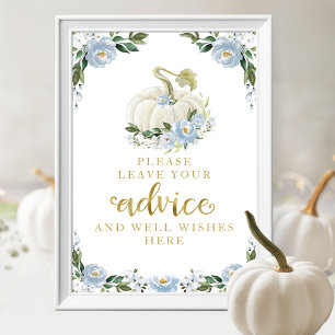 Blauwe Bloemen Pompoen Baby Shower Advies Bord Poster