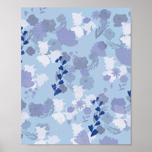 Blauwe Bloemen Poster (Voorkant)