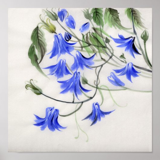 Blauwe bloemen poster (Voorkant)