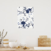 Blauwe bloemen poster (Keuken)