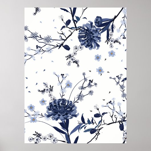 Blauwe bloemen poster (Voorkant)
